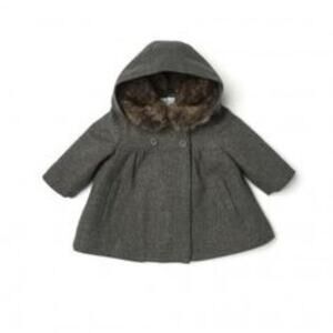 Natalys Girls Coat Sz 9 Mo Fanelie Gray Hooded Faux Fur Trim Grey Formal Dressy